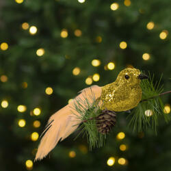 Family Collection Karácsonyi dísz - csipeszes - glitteres madár - arany - 2 db / csomag (58643B)
