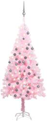 vidaXL Pom de Crăciun artificial cu LED-uri/globuri, roz, 120 cm PVC (3077669) - vidaxl
