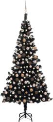 vidaXL Brad de Crăciun artificial cu LED-uri&globuri negru 210 cm PVC (3077591) - vidaxl