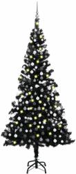vidaXL Set brad Crăciun artificial cu LED-uri&globuri negru 210 cm PVC (3077677) - vidaxl