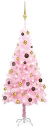 vidaXL Brad de Crăciun artificial cu LED-uri/globuri, roz 120 cm PVC (3077497) - vidaxl