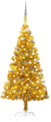 vidaXL aranyszínű PET megvilágított műkarácsonyfa gömb szettel 120 cm (3077689)