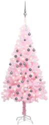 vidaXL rózsaszín PVC megvilágított műkarácsonyfa gömb szettel 180 cm (3077671) - vidaxl