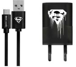 USB kábel DC - Superman 001 Type-C adatkábel hálózati töltővel 1m fekete 1A - extratelgsm