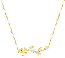 Ekszer Eshop 14K sárga arany gyémánt nyaklánc - sima szár , briliáns levelekkel