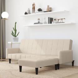 vidaXL Canapea extensibilă cu 2 locuri cu taburet, crem, microfibră (3121293) Canapea