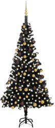 vidaXL Set brad Crăciun artificial cu LED-uri&globuri negru 210 cm PVC (3077505) - vidaxl