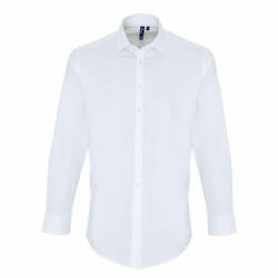 Premier Férfi ing Premier PR244 Men'S Stretch-Fit Cotton poplin Long Sleeve Shirt -XL, White