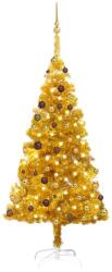 vidaXL Brad de Crăciun artificial cu LED&globuri auriu 180 cm PET (3077519) - comfy