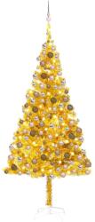 vidaXL Set brad de Crăciun artificial cu LED&globuri auriu 210 cm PET (3077606)