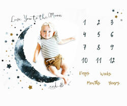  Paturica Milestone plusata pentru fotografii memorabile Luna Albastra JEM1lun2 (JEM1lun2) Lenjerii de pat bebelusi‎, patura bebelusi