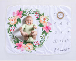  Paturica Milestone plusata pentru fotografii memorabile Flori JEM1fl2 (JEM1fl2) Lenjerii de pat bebelusi‎, patura bebelusi