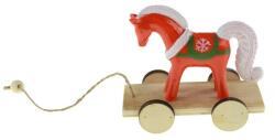 Húzható piros polyresin lovacska - karácsonyi dekoráció 6 cm (9108)