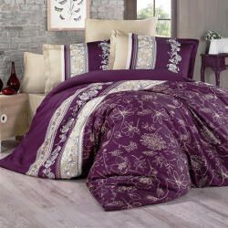 Clasy Lenjerie premium Lux Satin 100% Bumbac 4 piese king size 240 x 260 cm, Eleganta, Bej Mov, Clasy SIAN V2 Lenjerie de pat