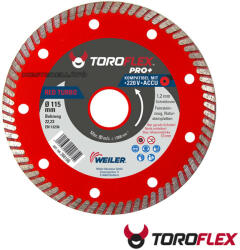 WEILER TOROFLEX Red Turbo profi gyémánttárcsa (burkolóanyag, csempe, kőzet), 115x1, 2x22, 2 mm (010301-0021)
