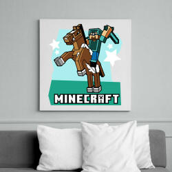 printfashion Minecraft Steve lovas póló - Vászonkép - Fehér (9233628)