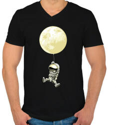 printfashion Űrhajós és a hold lufi - Férfi V-nyakú póló - Fekete (9426061)