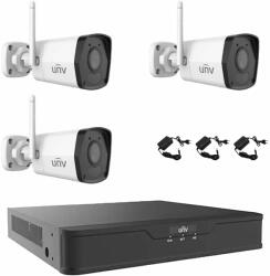  Sistem de supraveghere 3 camere Wi-Fi IP 2MP UNV, Smart IR 30m, 2.8mm, Microfon, NVR 4 canale 4K, accesorii (35301-)