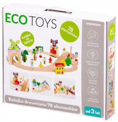 Eco Toys Circuit din lemn cale ferata, 78 piese (EDIHM008999)