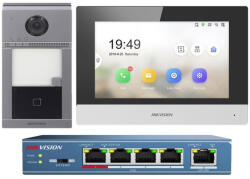Hikvision Kit videointerfon 2MP, Mifare, monitor 7 inch, montaj aparent, 1 familie - HikVision DS-KIS604-S B (DS-KIS604-S(C))