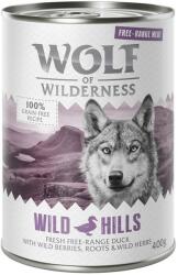 Wolf of Wilderness Wolf of Wilderness Pachet economic Adult "Free-Range Meat" 12 x 400 g - Wild Hills Rață crescută în aer liber