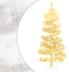 vidaXL Brad de Crăciun ondulat cu suport și LED-uri, alb, 150 cm, PVC (344653)