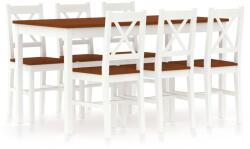 vidaXL Set mobilier de bucătărie, 7 piese, alb și maro, lemn de pin (283378)