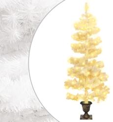 vidaXL Brad de Crăciun ondulat cu ghiveci și LED-uri, alb, 120 cm, PVC (344652)