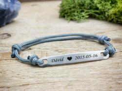 R. M. ékszer Gyermekem egyedi lapbetétes szürke microcord karkötő (17981RM)