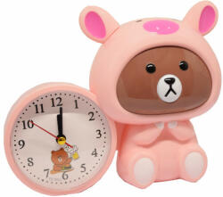 Pufo Ceas de masa desteptator pentru copii Pufo, model Ursuletul Costumat, 20 x 15 cm, roz