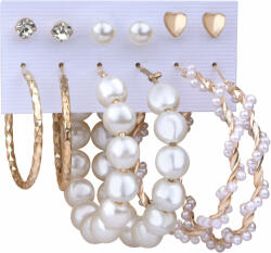 Troli Set uimitor de cercei rotunzi placați cu aur si bile cu perle (6 perechi)