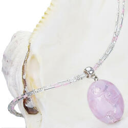 Lampglas Colier fin Pink dantelă cu perla Lampglas cu argint pur NP2