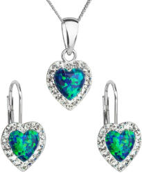 Evolution Group Set de bijuterii inimă cu cristale Preciosa 39161.1 și verde s. opal (cercei, lanț, pandantiv)
