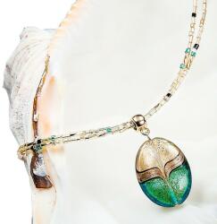 Lampglas Colier elegant pentru femei Green Sea World cu perla Lampglas cu aur de 24 de carate si aventurină NP26