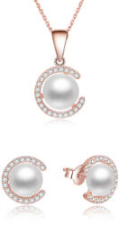 Beneto Set de bijuterii din argint placat cu aur cu perle reale AGSET285P-ROSE (colier, cercei)