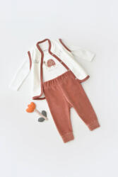 BabyCosy Set 3 piese Broscuta cu body, pantalonasi si vestuta din 80%bumbac organic si 20% poliester - Caramiziu, BabyCosy (BC-CSYK6026)