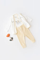BabyCosy Set 3 piese Broscuta cu body, pantalonasi si vestuta din 80%bumbac organic si 20% poliester - Crem, BabyCosy (BC-CSYK6023)