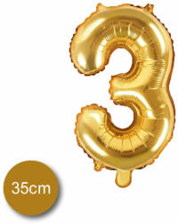 PartyDeco S. r. o 3. szám, fólia lufi, 35 cm, arany