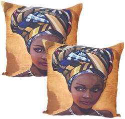 Set 2 fete de perna, print femeie Africana cu turban, 43x43 cm, EHA, 1 (8320)