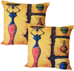 Set 2 fete de perna, print femeie si vaze africane, 43x43 cm, EHA, 14 (8322)