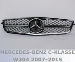  Mercedes Benz W204 króm-fekete hűtőrács C63 AMG stílusban gyári emblémával