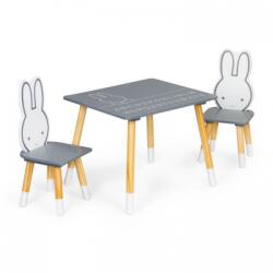 ECOTOYS Set de masa cu alfabet si doua scaune in forma de iepuras pentru copii Ecotoys WH141 - Gri si natur - esell