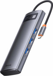 Baseus Metal Gleam Series 8 az 1-ben dokkoló, HUB USB Type C - 2 x HDMI / 3 x USB 3.2 Gen. 1 / 1 x Power Delivery / 1 x SD kártyaolvasó / 1 x microSD kártyaolvasó szürke (WKWG050113)