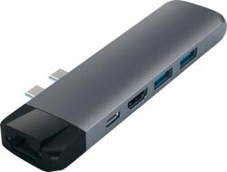Satechi Hub USB-C 6 in 1 ST-TCPHEM - 2x USB-A, HDMI, RJ-45 Gigabit LAN, PD 87 W, Gri Cosmic - Compatibil MacBook Pro/Air (2016-2017 si ulterior) (ST-TCPHEM) - vexio