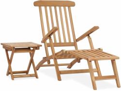 vidaXL Șezlong de grădină cu suport picioare și masă, lemn masiv tec (315376) - comfy
