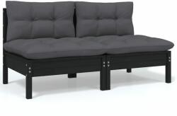 vidaXL Canapea de grădină cu 2 locuri, cu perne, negru, lemn masiv pin (806656) - comfy