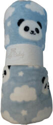 Soffi Baby takaró plüss dupla kék fehér pandapofi 75x100cm - babamarket