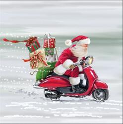 AMBIENTE Szalvéta 33x33cm 20db/csomag LIGHTNING FAST SANTA, Motoros Mikulás (AMB.33316680)