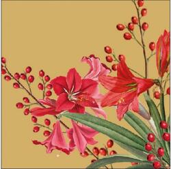 AMBIENTE Szalvéta 33x33cm 20db/csomag Christmas Bouquet Gold, Karácsonyi csokor arany (AMB.33316606)