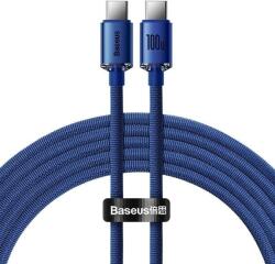 USB Type-C töltő- és adatkábel, USB Type-C, 120 cm, 5000 mA, 100W, gyorstöltés, PD, cipőfűző minta, Baseus Crystal Shine, CAJY000603, kék - tok-shop